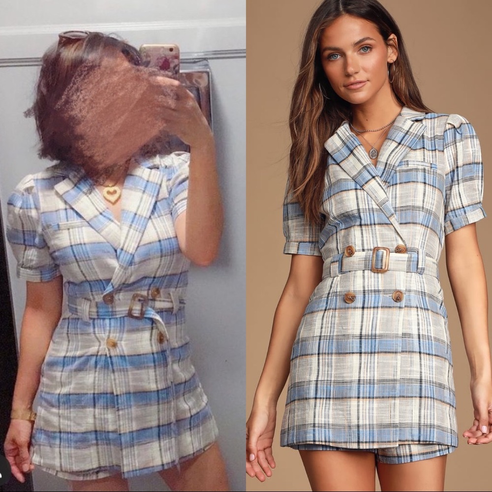 J.O.A Plaid Double Breasted Romper